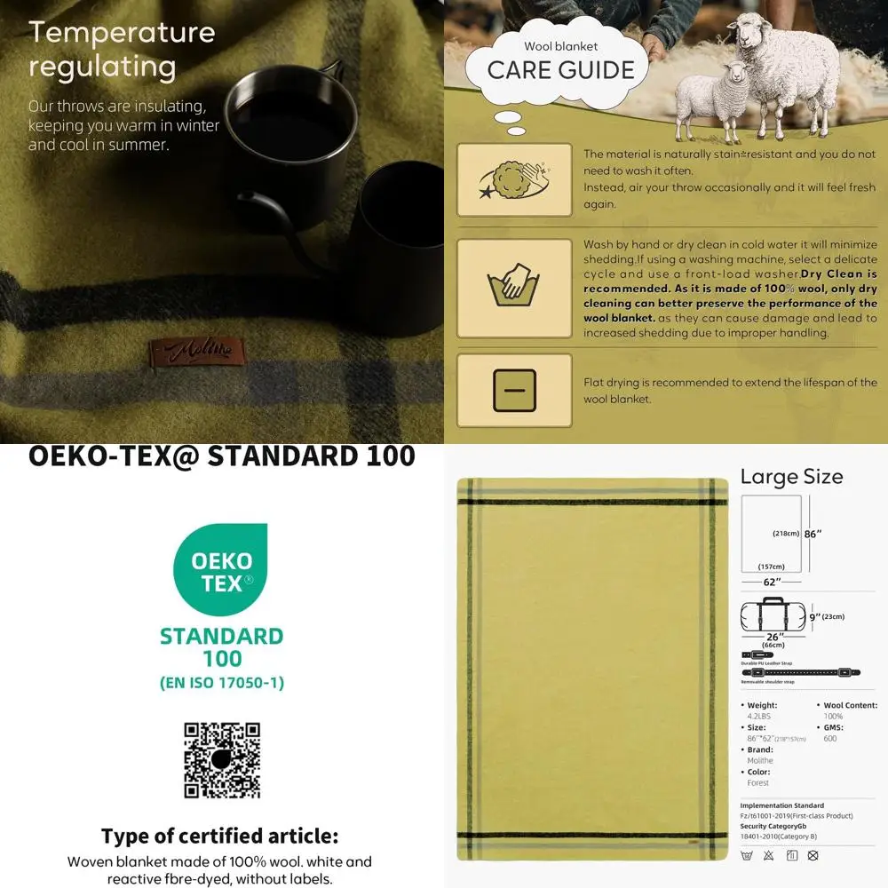 

Thick 62x86 Washable Wool Blanket - Ideal for Camping, Outdoors, Sports & Survival