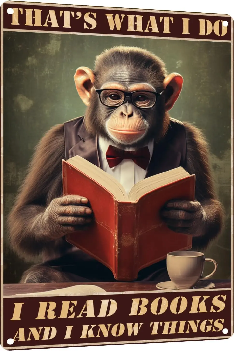 Vintage Metal Signs For Man Cave Books Poster For Animal Lovers Chimpanzees Thats What I Do I Read Book And I Know Things T sign