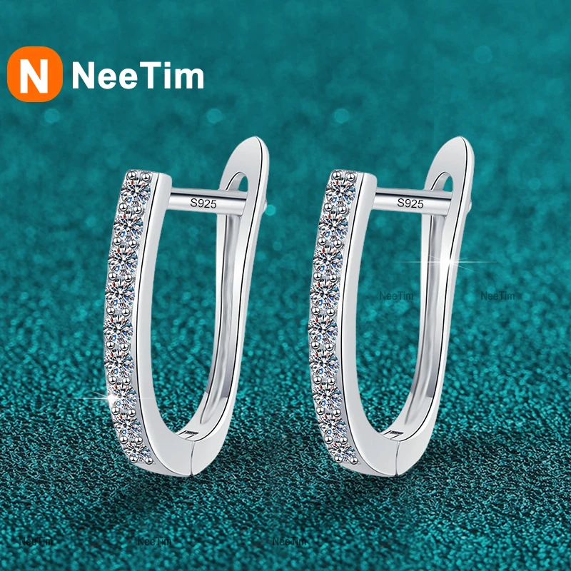 

NeeTim Full Moissanite Hoop Earrings 925 Sterling Silver Lab Diamond Sparkling Earring for Women Party Wedding Designer Earrings
