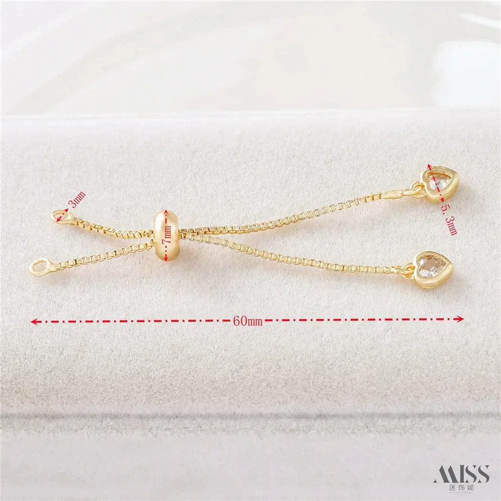 14K Gold-coated Silicone Bead Heart Zircon Pendant Adjustment Extension Chain Telescopic Extension Chain Bracelet Diy Short URL
