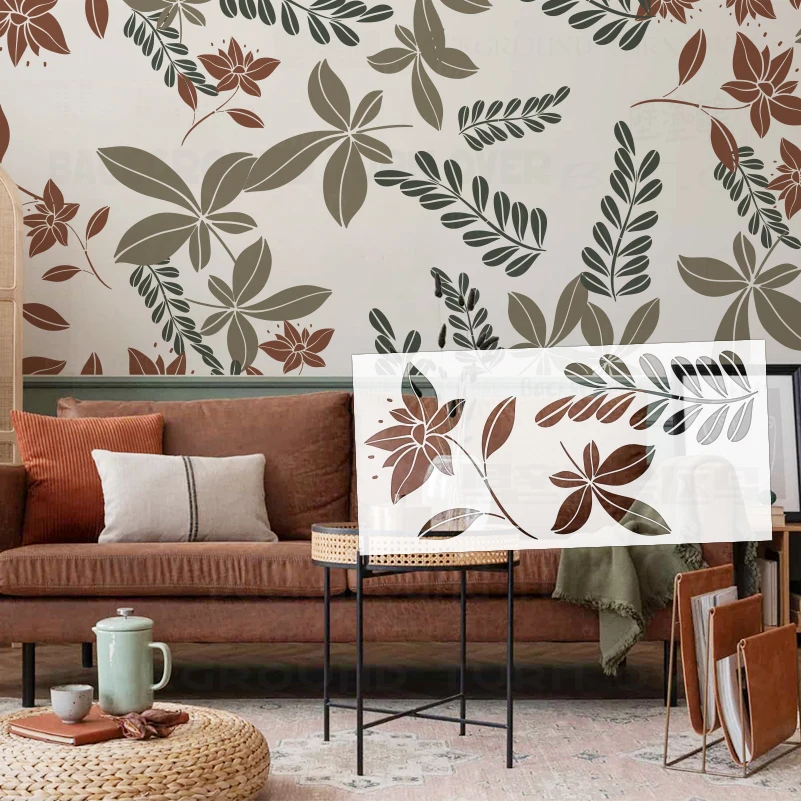 Large Floral Leaf Vine Wall Stencil 67-112cm - Reusable Painting Template for Decorative Plaster Walls, Botanical Design S563