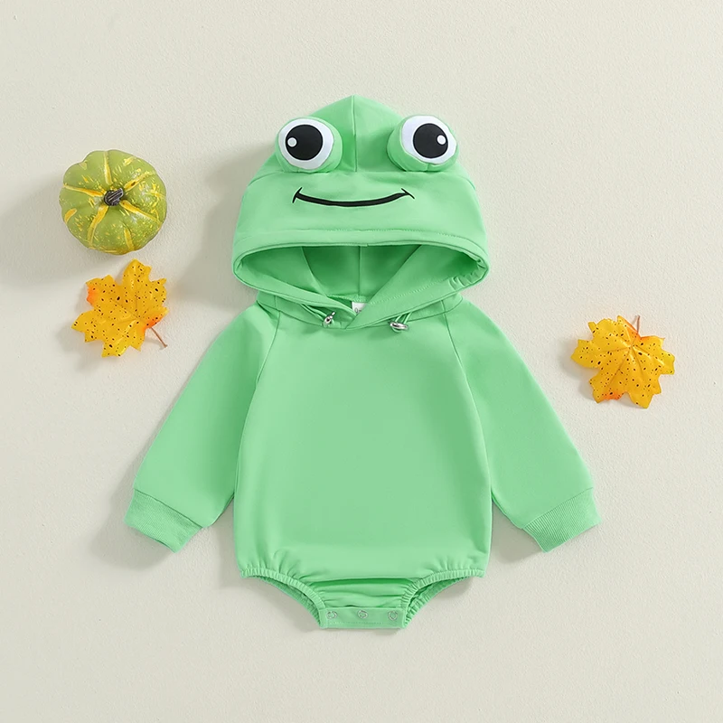 Baby Boys Girls Halloween Romper Long Sleeve Hooded Frog Costume Jumpsuit Newborn Clothes