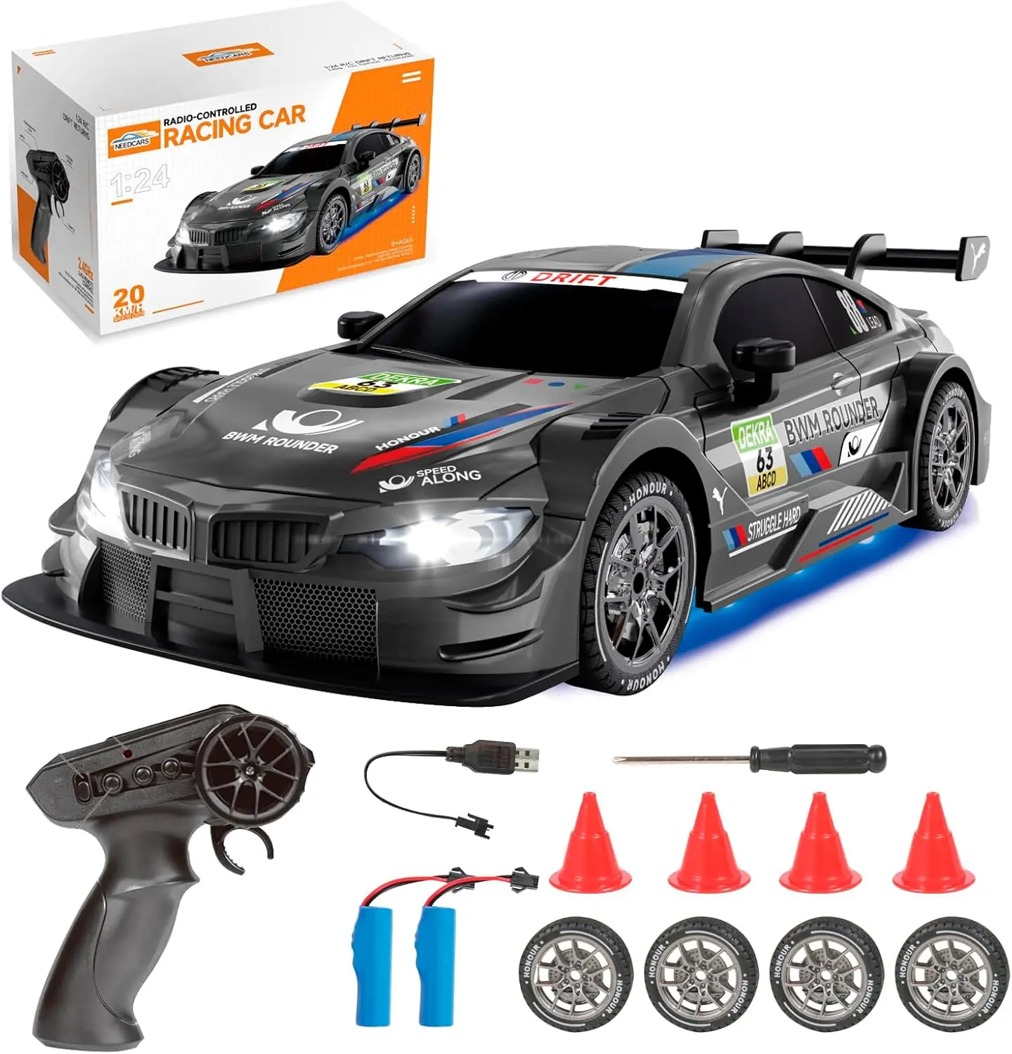 

Машинка на радиоуправлении – Масштаб 1:24, полноприводная RC-машинка для дрифта – Высокоскоростная, 2.4 ГГц ​ ​ Гоночный автомобиль (20 км/ч) с двумя батареями и светодиодными фарами