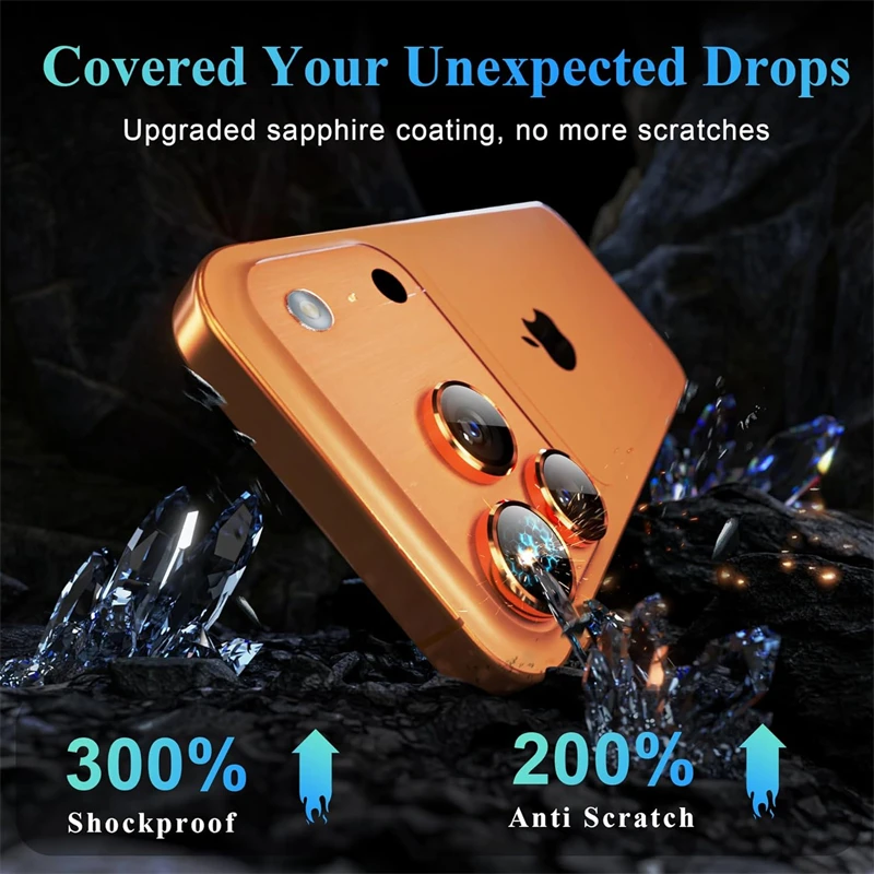 Protetor de Lente de Câmera de Vidro Metálico Laranja para iPhone 17 Air 16 15 14 13 Pro Max Plus 17Air 16Pro 17Pro i17 Capa Ring Ziai para iPhones