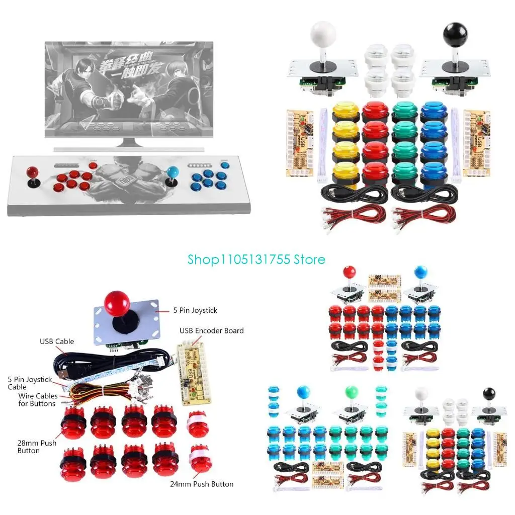 

K0EF 2 Players Joystick Game Kits with 20 LED Arcade Buttons DIY Arcade Delay USB to Games for Adults