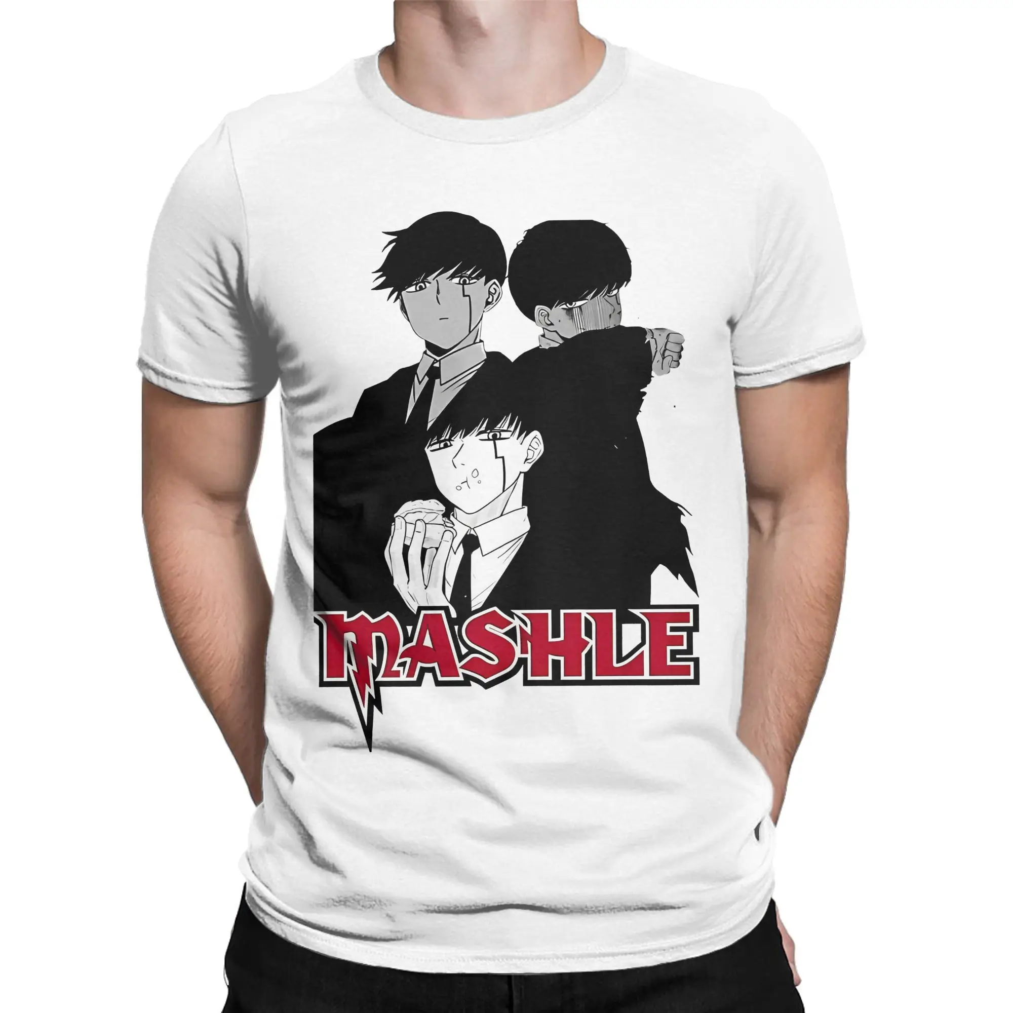 Vintage Mashle Magic and Muscles T-Shirts for Men Round Collar  Cotton T Shirt Mash Burnedead Anime Short Sleeve Tees Gift Tops