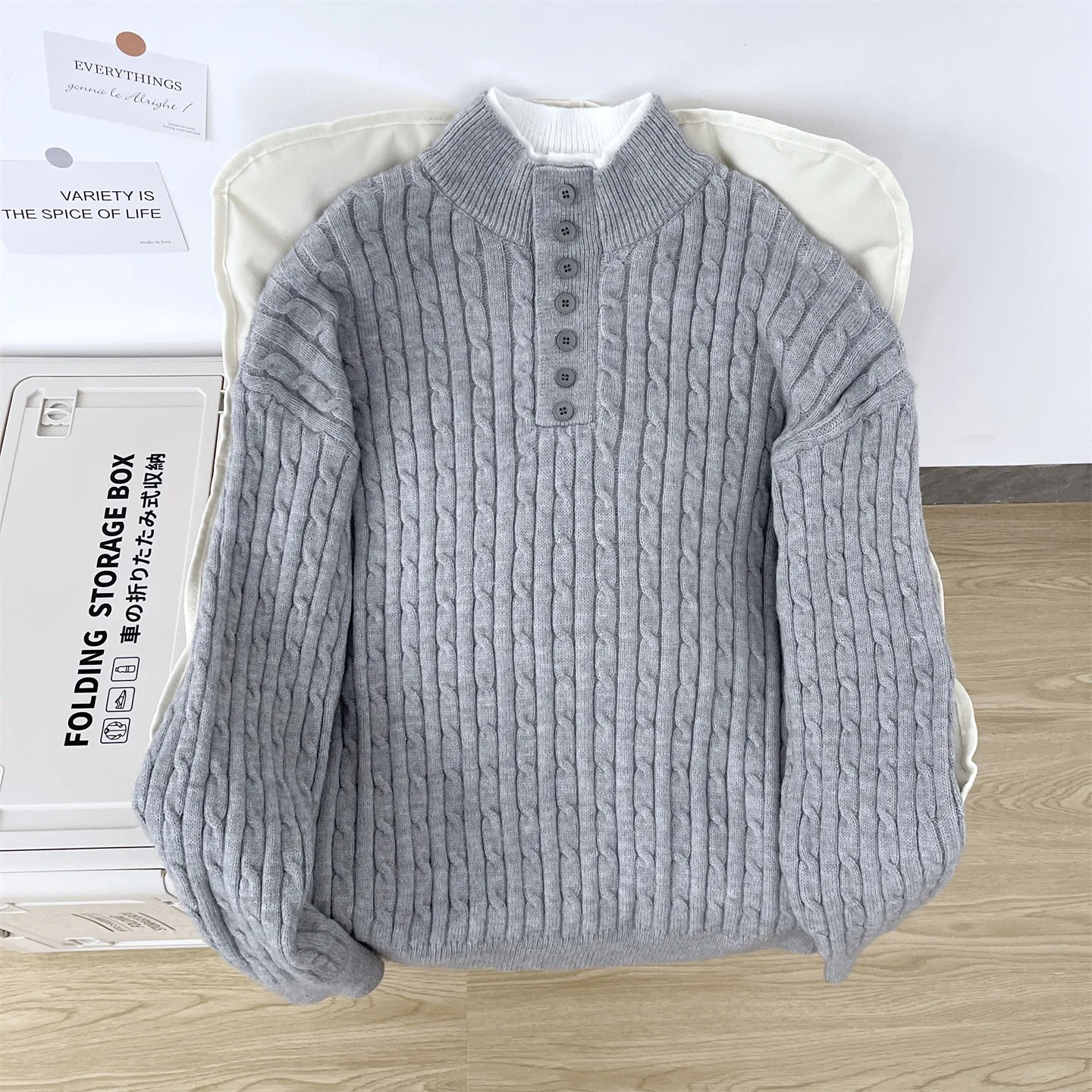 

Fake two piece design Fried Dough Twists neck sweaters for men and women lazy senior feeling loose pullover knits