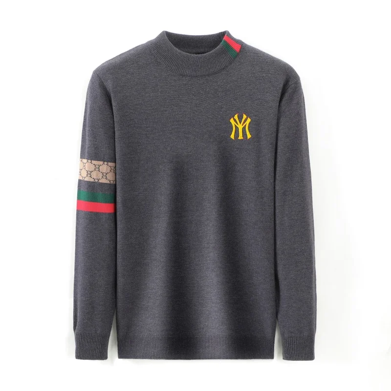 الخريف الشتاء الرجال الفاخرة المطرزة نصف عالية الياقة سترة مصمم العلامة التجارية موضة عادية أسفل سميكة الرجال محبوك سترة #4