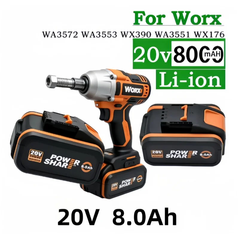 

Genuine Original Batterie Worx 20V 8.0 Ah lithium ion pack de rechange authentique pour WX176 WX550 WXino3 WXgain WX800 WU268
