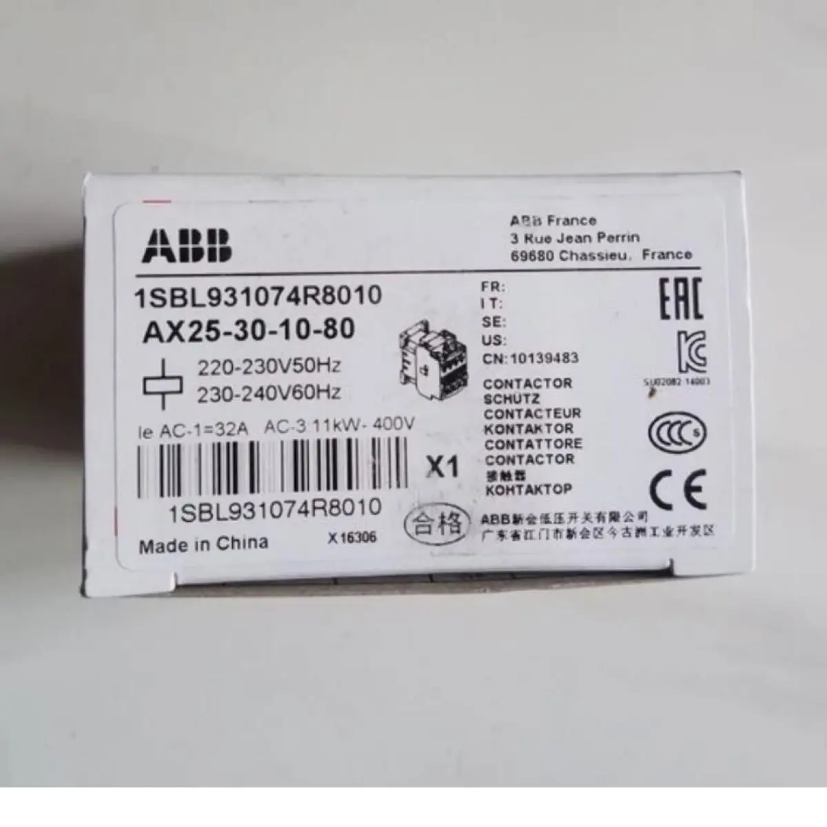 

10139483 AX25-30-10-80*220-230V50Hz/230-240V60Hz 1SBL931074R8010 Contactor