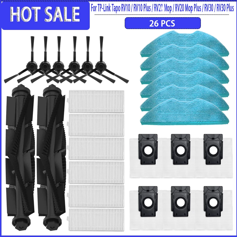 Main Side Brush Filter Mop Dust Bag For TP-Link Tapo RV10 / RV10 Plus / RV20 Mop / RV20 Mop Plus / RV30 / RV30 Plus Parts