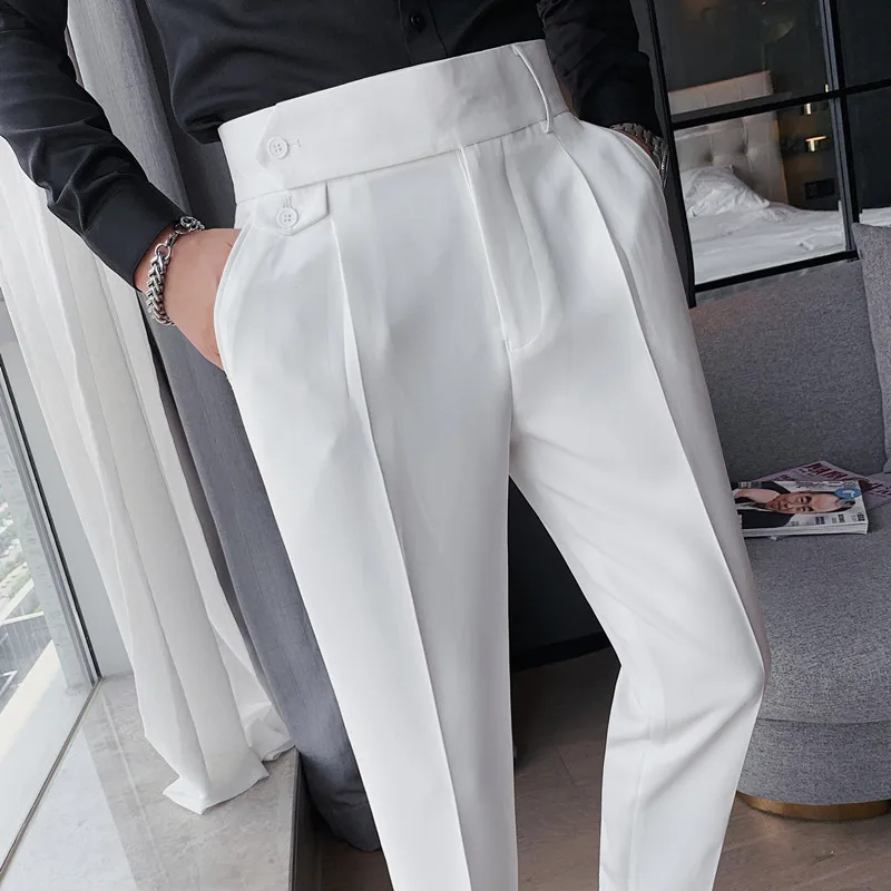 Autumn Men\'s Trousers High-waist Straight Drape Casual Business Dress Pants Office Social Wedding Streetwear Fashion Long Pants