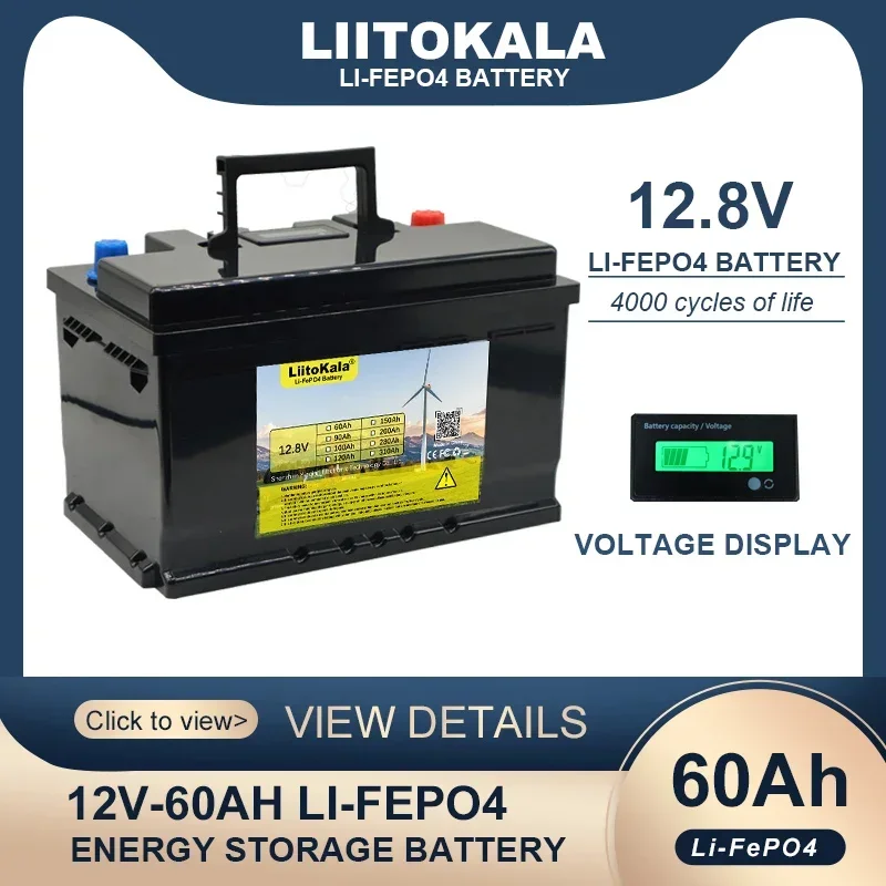 LiitoKala 12.8V 60AH LiFePO4 Battery 12V Lithium Iron Phosphate Batteries Cycles inverter Car lighter Solar Wind EU US Tax Free