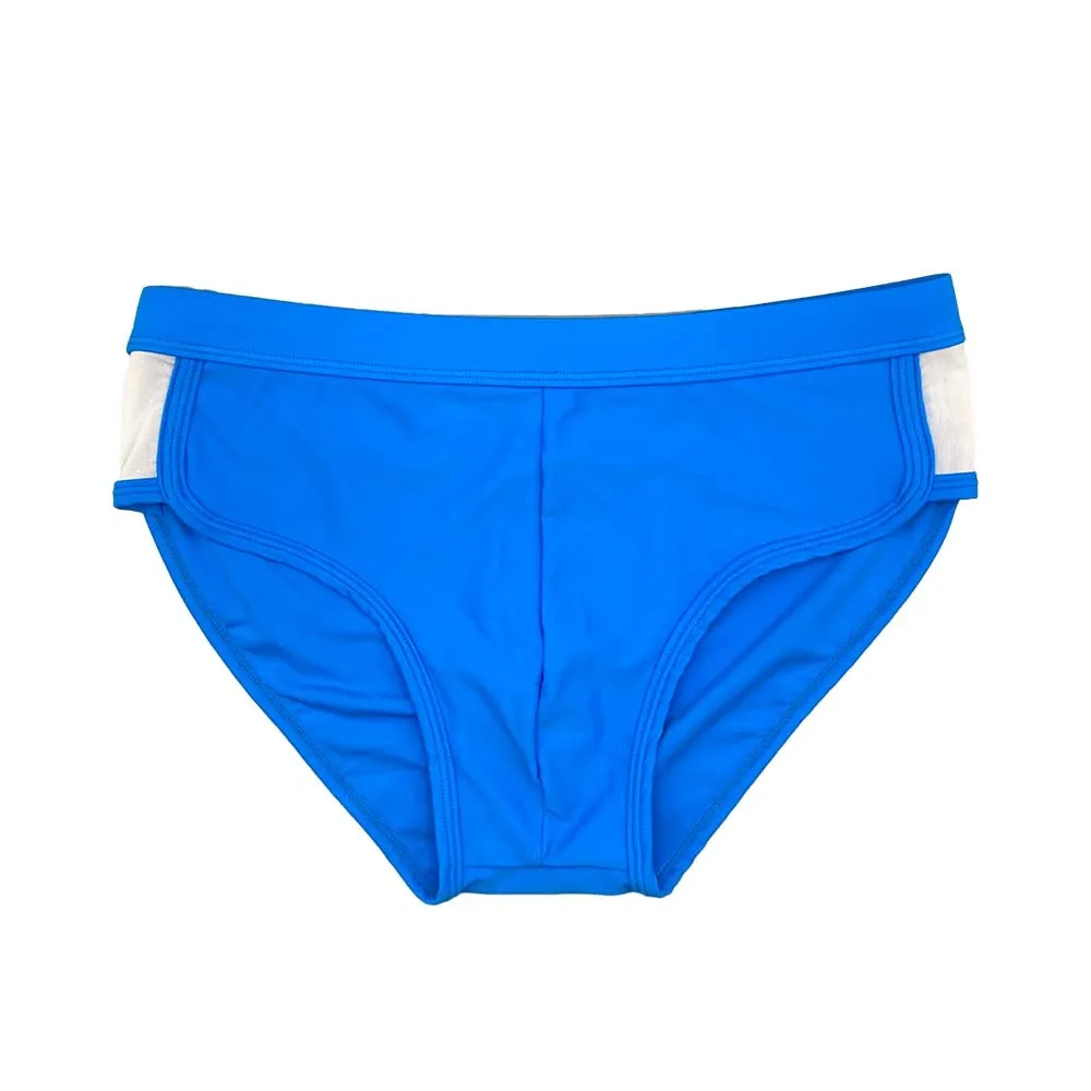 2025 Men's two-sided mesh triangle trunks, nylon solid color low-rise swimming trunks, European and American swimwear 10119