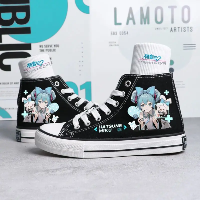 Kawaii hatsune miku leinwand schuhe sommer neue dünne schuhe cartoon neue high top/low top vielseitige junge mädchen schuhe paar stil