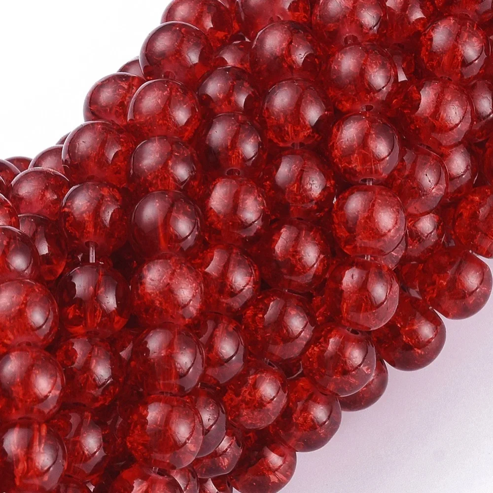 1Strand Red Crackle Glass Round Beads Strands 8mm Hole: 1.3~1.6mm about 100pcs/strand 31.4 inch