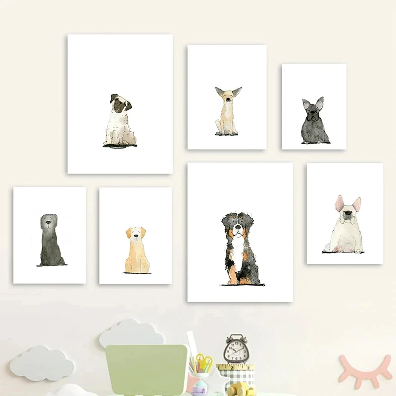 Watercolor Dogs Posters French Bulldog Golden Retriever Prints Canvas Printing Wall Art Picture for Living Room Home Decor Gi