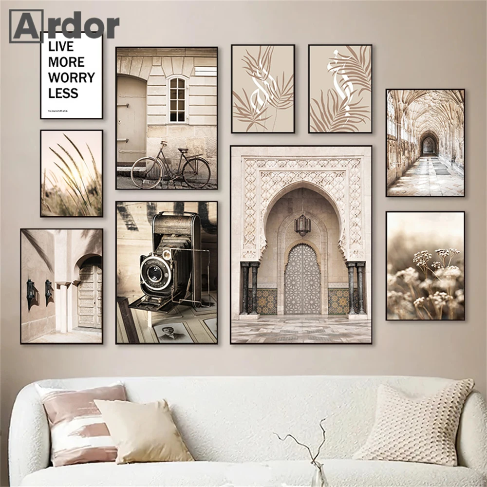 

Islamic Posters Morocco Door Canvas Painting Old Camera Wall Art Print Leaf Poster Nordic Wall Pictures Living Room Home Decor