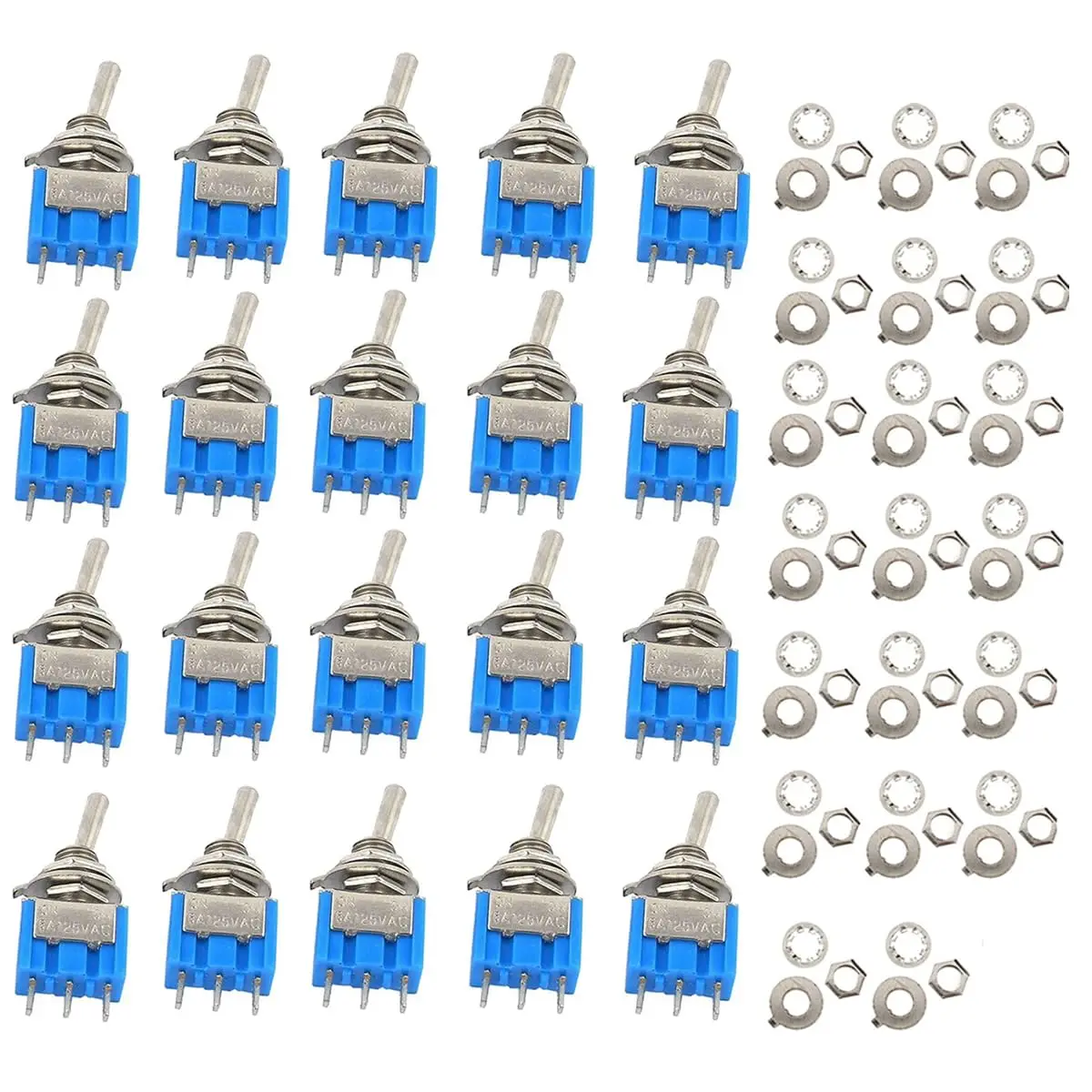 20PCS Mini Single Toggle Switch MTS-102 SPDT AC 125V 6A / 250V 3A ON-ON 3 Pins 2 Position MTS102 for Electronic Products