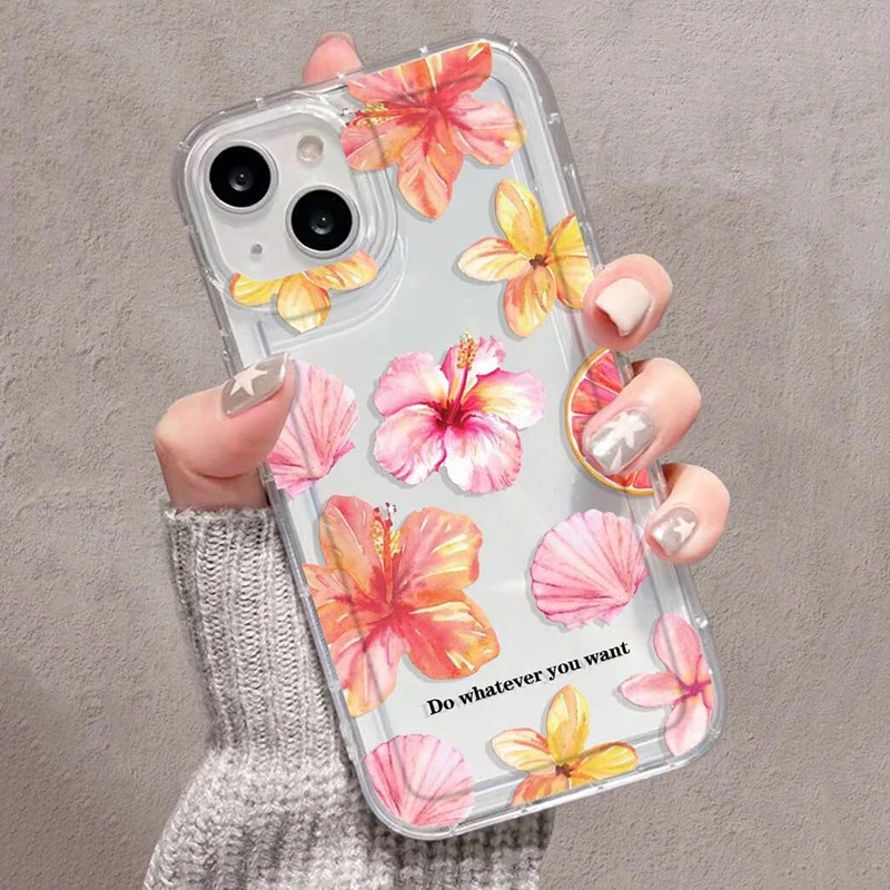 

Pink Trumpet Flower Transparent Shockproof Soft TPU Phone Case For IPhone 16 Pro Max 16E 15 14 13 12 11 XS X XR 7 8 Plus Case