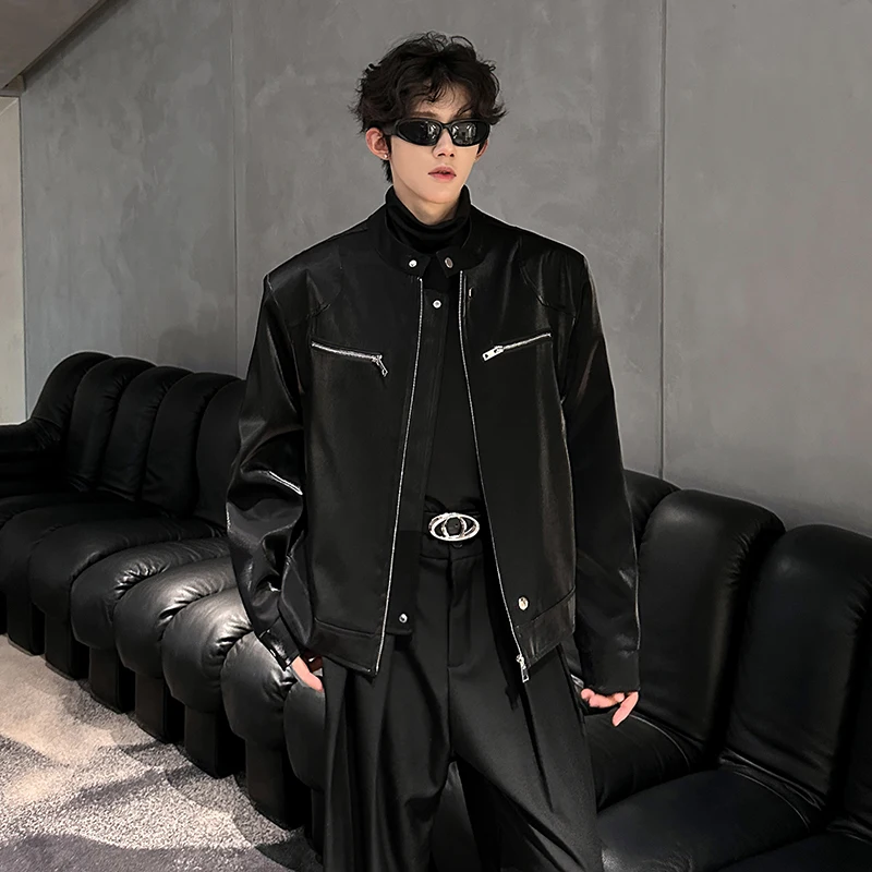 

Bla ort Boxy Padded oulder Jaet Men's Spring Autumn Heavy Du Satin Motorcycle Jaet Youth Faion Casual Wear