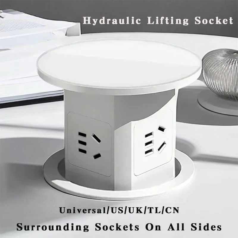 Hydraulic Lifting Socket Four Sided Socket Power Supply,UN/TL/US/UK Plug Adapter,White Color,USB Type-C Wireless Charging,Hidden