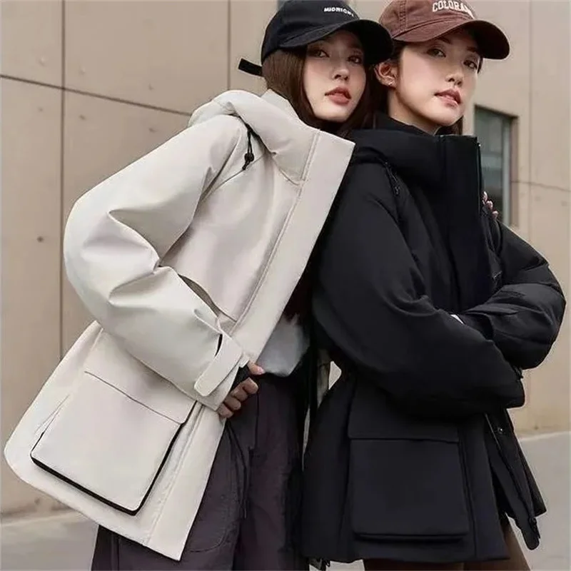 

Пуховое пальто, женские парки, осень-зима 2022, новая куртка с капюшоном на талии, морозостойкая ветровка, модная теплая верхняя одежда для женщин