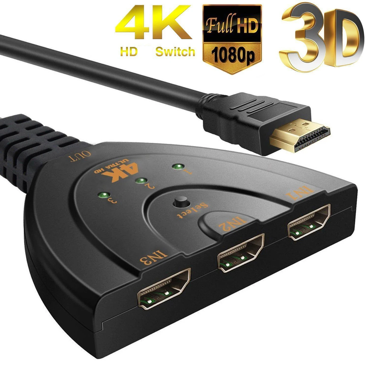 

Поп HDMI-совместимый переключатель KVM-сплиттер 4K 2K 3D 3 входа 1 выход Мини 3-портовый коммутатор VIdeo HUB 1080P для DVD HDTV Xbox PS3 PS4