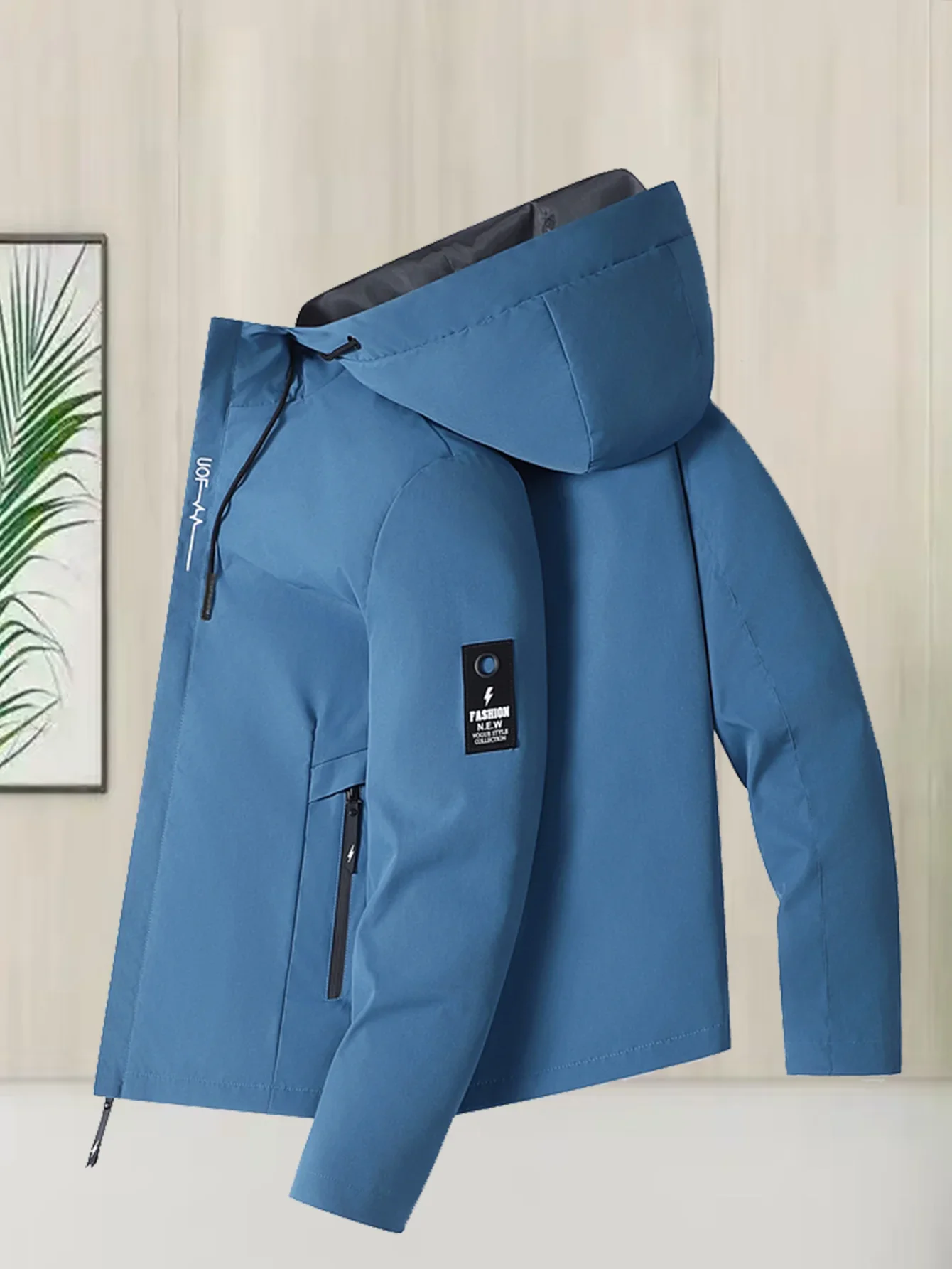 

Fashionable men's new autumn and winter windproof jacket with zipper pocket, solid color cardigan and hood