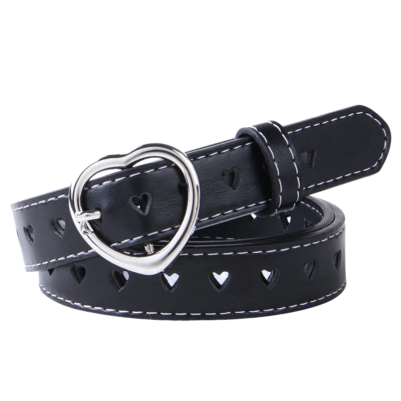 Women PU Leather Belt Hollow Out Loving Heart Ladies Waist Belt Trousers Pin Buckle Leather Female Vintage Waistband