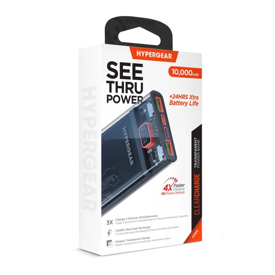 Banco de potência PD transparente HyperGear ClearCharge 10000mAh