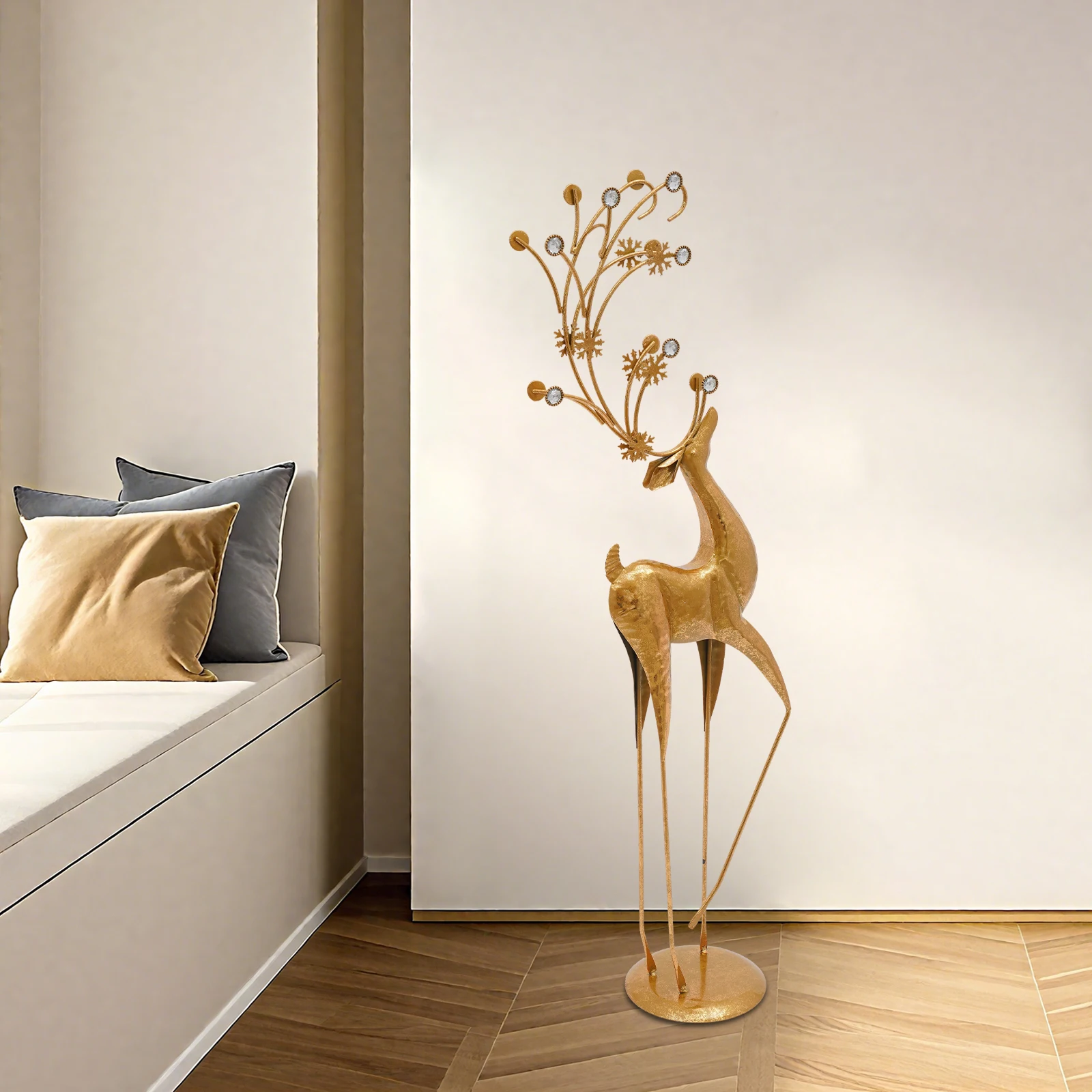 

Retro Golden Deer Statue Decor,Symbolizes Prosperity & Auspicious Blessings,Sparkling White Diamond Accents