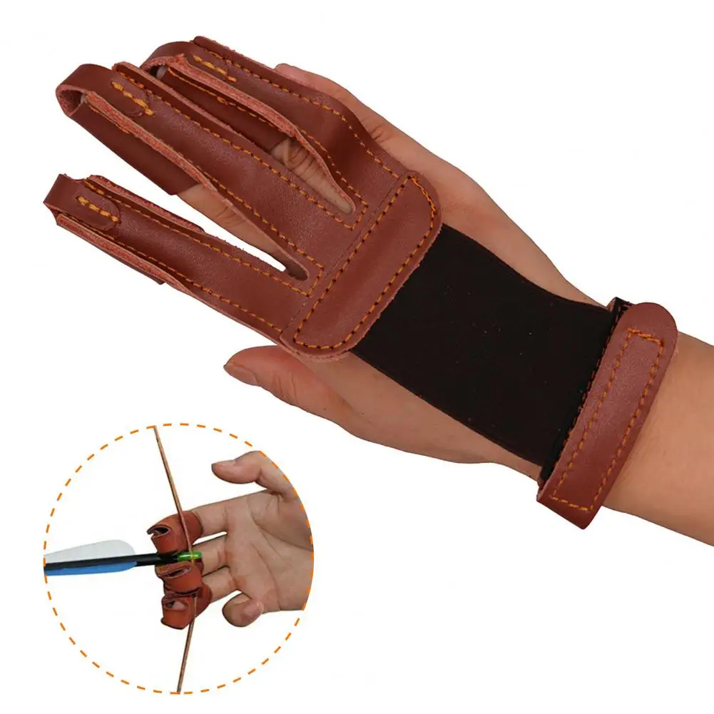 

Archery Finger Glove Adjustable 3 Finger Cowhide Brown Archery Finger Guard for Shooting