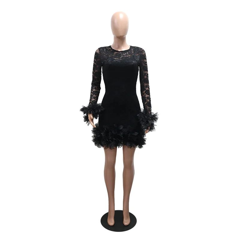 2025, langärmelig, durchsichtig, Spitze, figurbetont, sexy Partykleider mit Weste, Netzstoff, Blumensaum, schwarz, weiß, Spitze, Nachtclub-Kleid