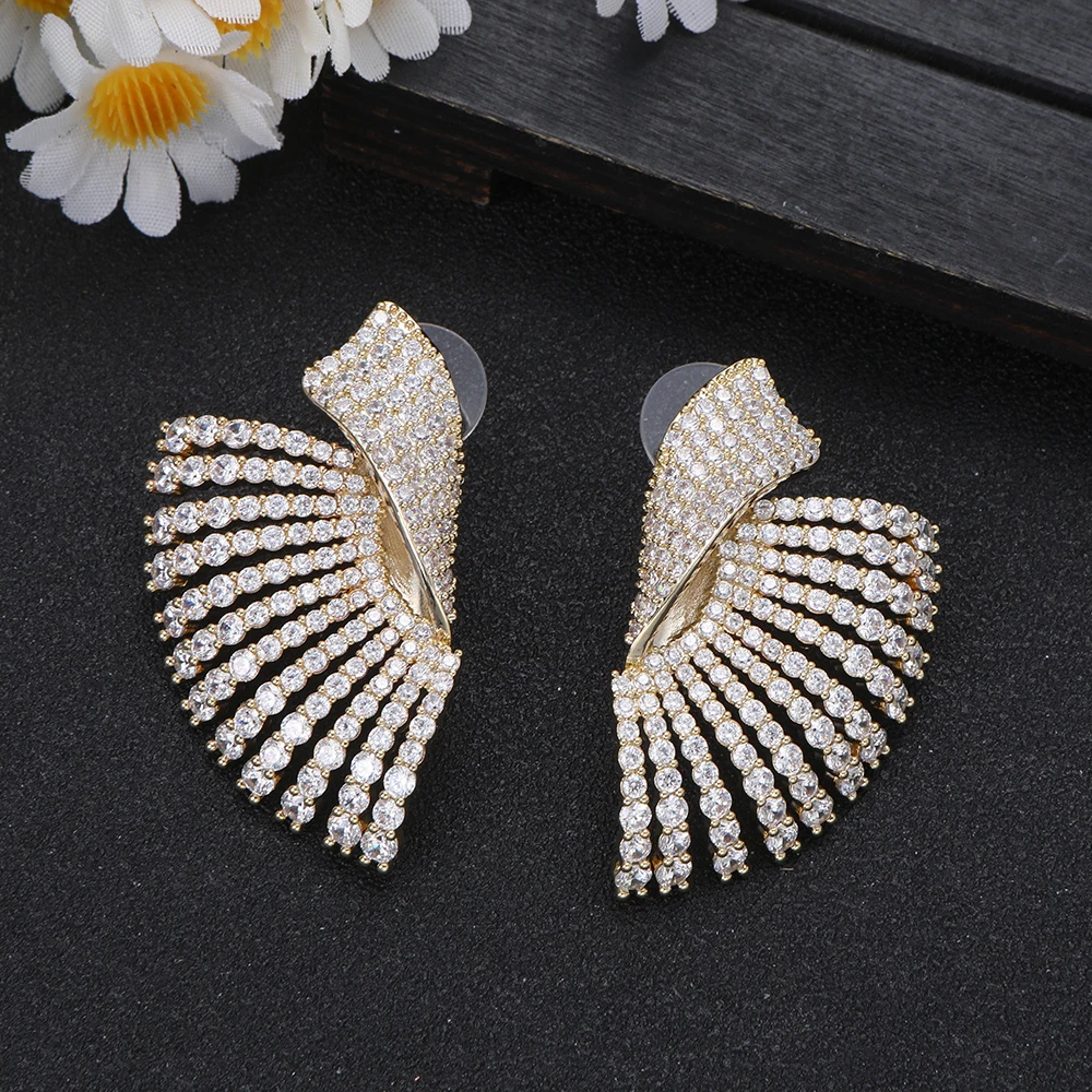 

1 пара серег-капель в форме веера с золотыми кристаллами для Glam Gala, модные женские ювелирные изделия, подарок на годовщину