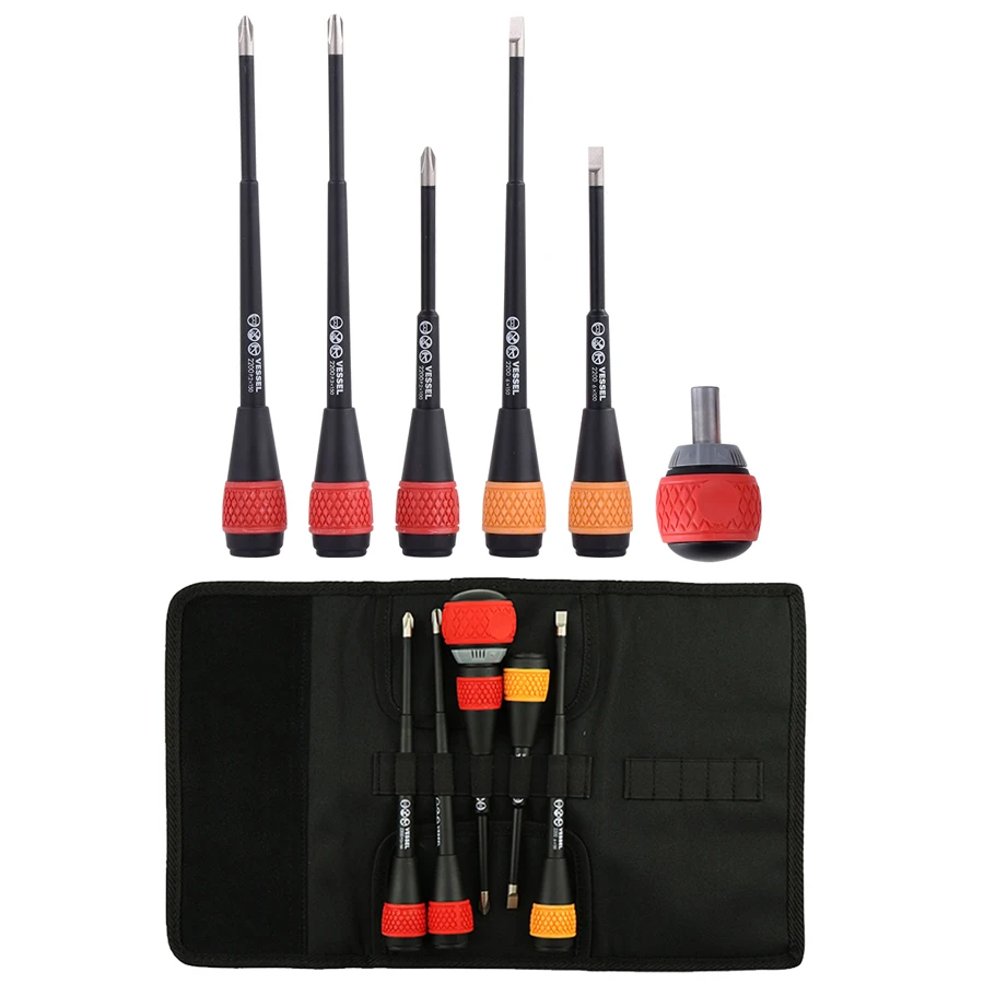 VESSEL 2200B 5/6Pcs Ball Grip Ratchet Screwdriver Set for Phillips and Slotted Screws Repair Hand Tools NO.2200 5Pcs Set