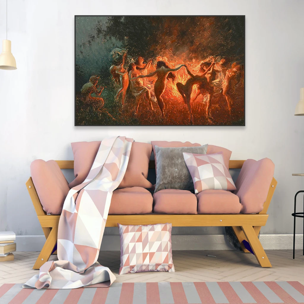 Classical Oil Painting Fire Dance Prints Nymphs Dancing Wall Art Poster Vintage Canvas Painting Home Bedroom Decoration