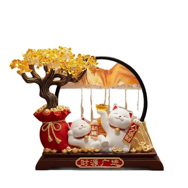 

Lucky cat fortune tree quicksand painting, living room entrance ornament, office housewarming opening gift high-end gift