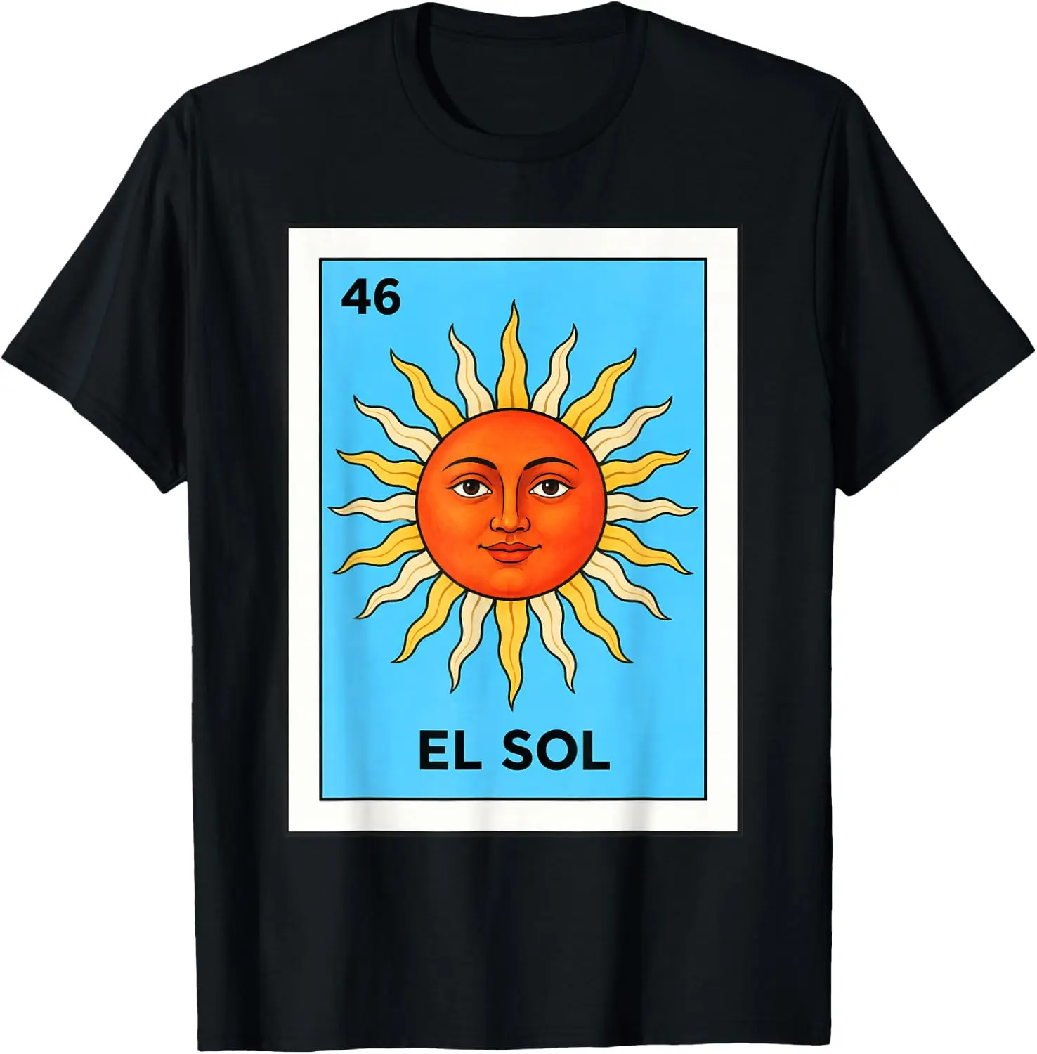 El Sol Card Mexican Lottery Sun Face Mexico Graphic T-Shirt Men Vintage Street Style Graphic Tee Casual Short Sleeve Daily T‑Shirt.y2k aesthetic,retro graphic print,hand drawn pattern,fashion streetwear,soft fabric,daily wear