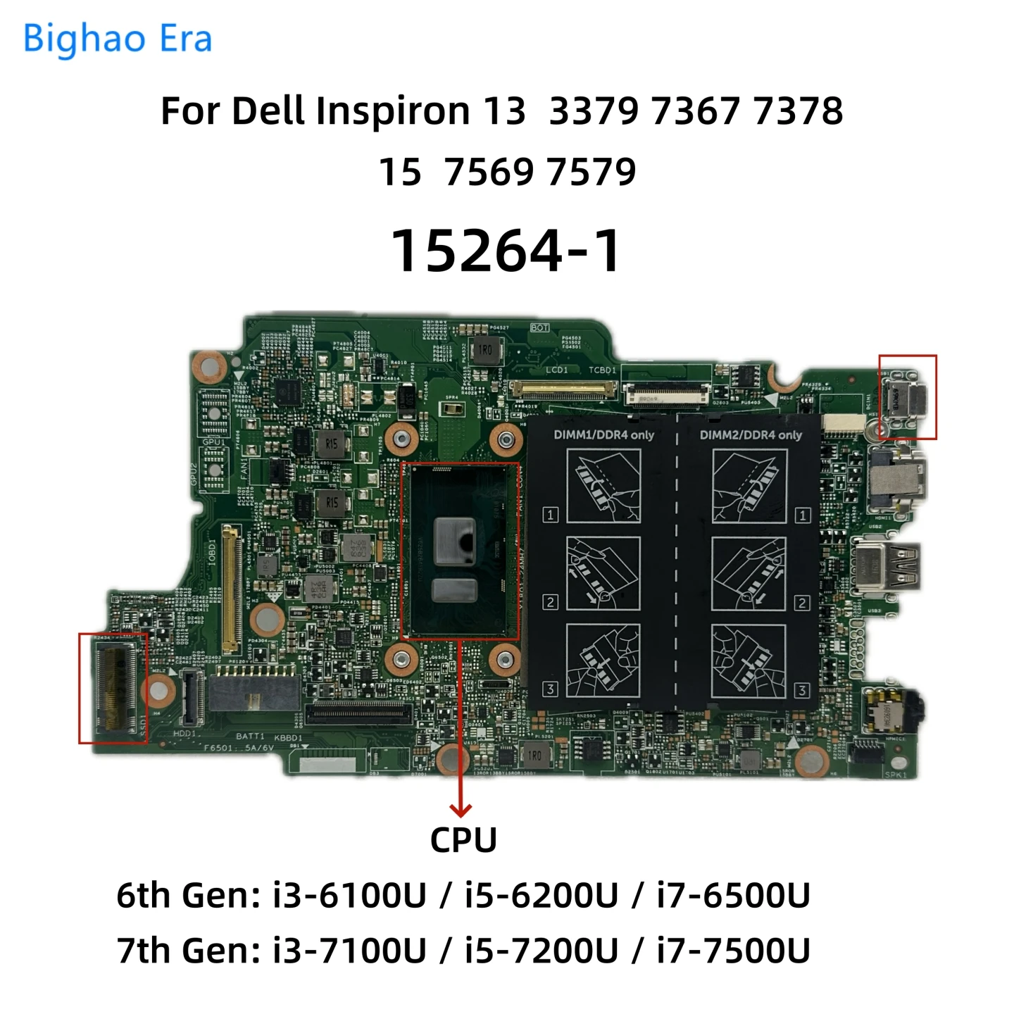 15264-1 For Dell 13-3379 7368 7378 15-7569 7579 Laptop Motherboard With i3-6100U i5-7200U/6200U i7-7500U CPU CN-00M56T 04C6W0