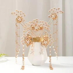 Pearl Crystal Flower Bridal Jewelry Set Party Hair Pin Comb Earring Set For Women Bride Wedding Bridal Hair Accessories Jewelry