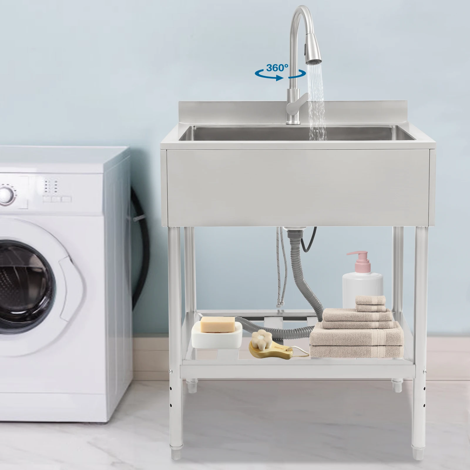 

30.8*22*39.5in Commercial Stainless Steel Sink With Faucet Outdoor Single-Bowl Utility Sink Free Standing