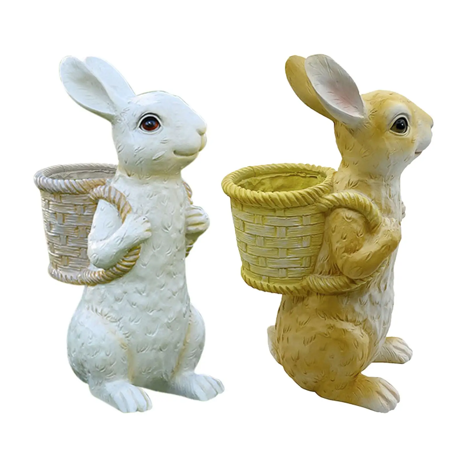 

Easter Bunny Statue Flowerpot Resin Animal Sculpture 7.5x5.5x13.4inch Handmade