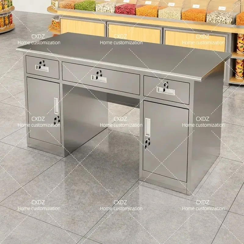 Stainless Steel Weighing Table with Lock Cashier Desk for Supermarket Convenience Store Household Writing Workstation