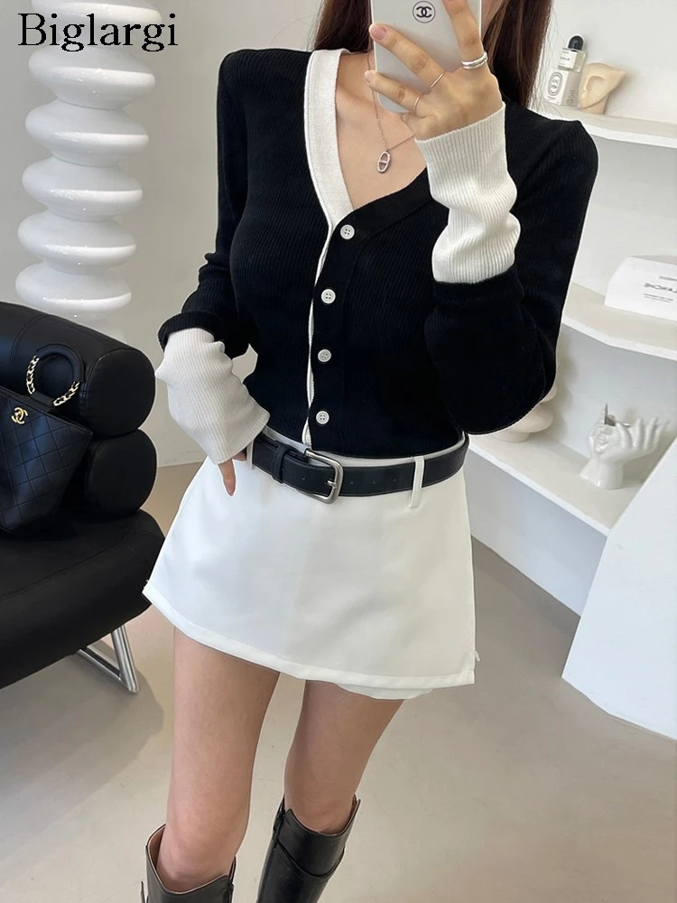 

Вязаный осенний кардиган, женский лоскутный модный тонкий женский укороченный кардиган, женский свитер в корейском стиле, пальто