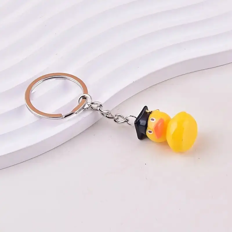 1pc Cute Doctor Duck Resin Keychain, Yellow Duckling with Graduation Cap Charm, Key Ring Accessory for Women