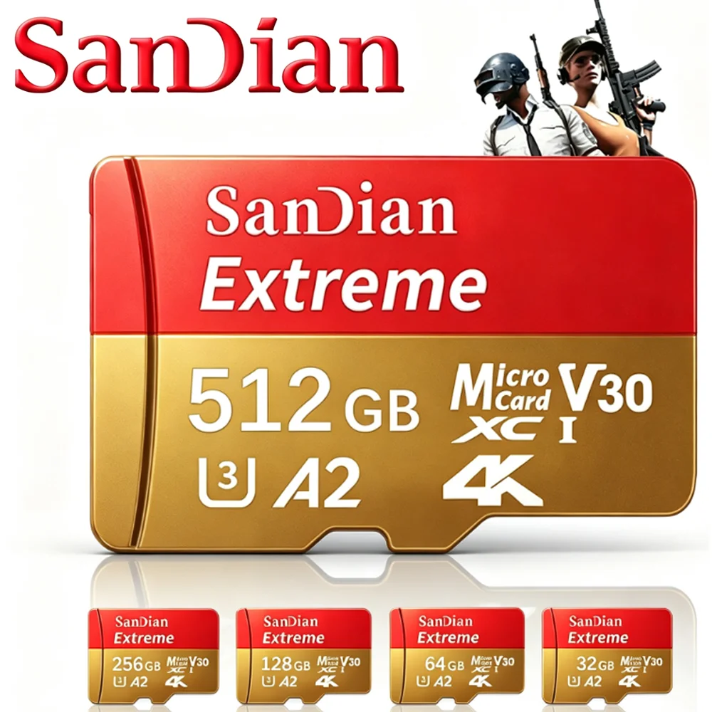 Karta pamięci Micro TF SD 256GB 512GB 64GB 128GB Szybka karta pamięci o prędkości do 100MB/s 32GB do kamery sportowej, kamery samochodowej, GoPro Hero 4K
