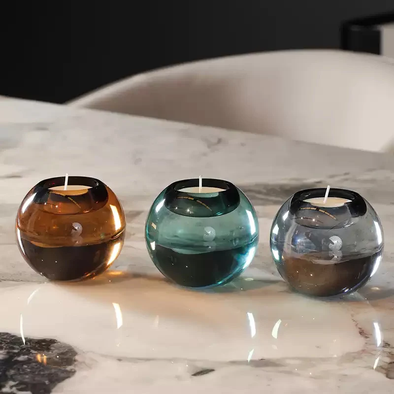 Crystal Round Ball Shape Votive Tea Light Candle Holder Tea Gray Turquoise Small Large For Home Tabletop Wedding Party Decor