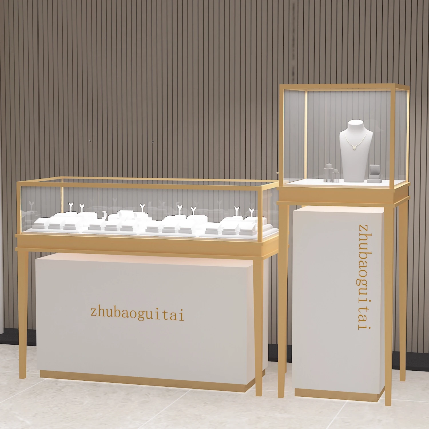 Vetrina LED personalizzabile per vetrina in acciaio inossidabile per negozio al dettaglio Gioielli in argento Con diamanti in vetro oro antico