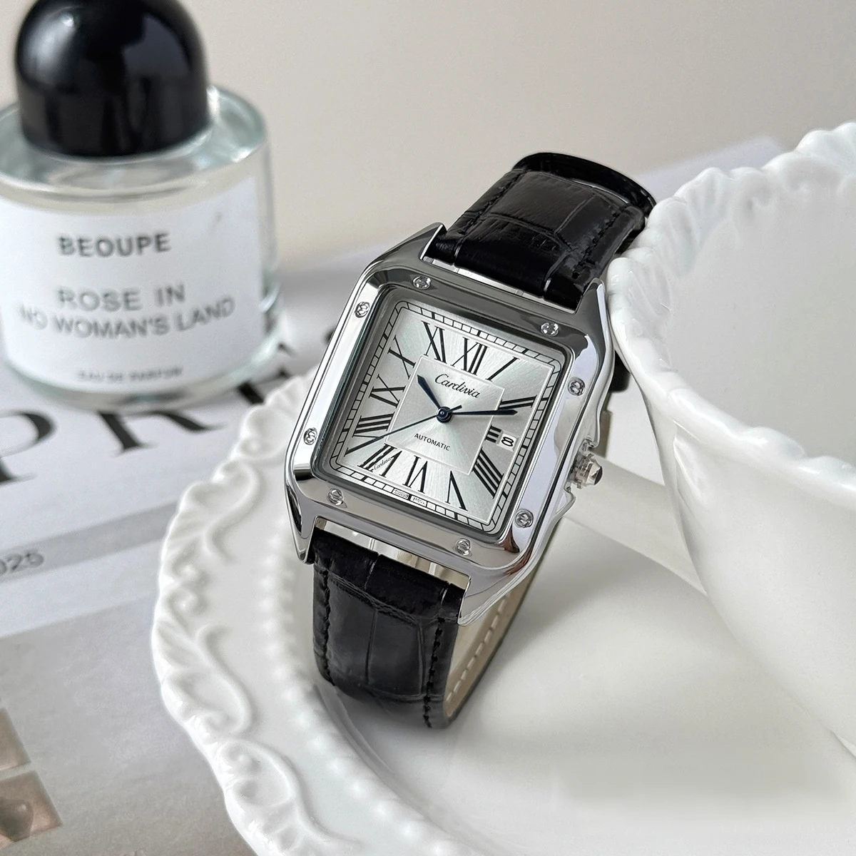 High-End Women's Square Quartz Watch with Alloy Case, Black Leather Strap, Roman Numeral Dial, Date Display, Waterproof, Luxury Dress Watch, Classic Elegant Wristwatch, Women's Formal Casual Daily Watch, Women's Model